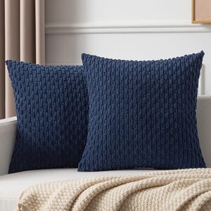 Navy Textured Chenille Throw Pillow Covers-Pack of 2